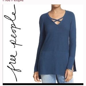 Free People Long Criss Cross Tunic Sweater